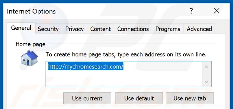 Removing mychromesearch.com from Internet Explorer homepage