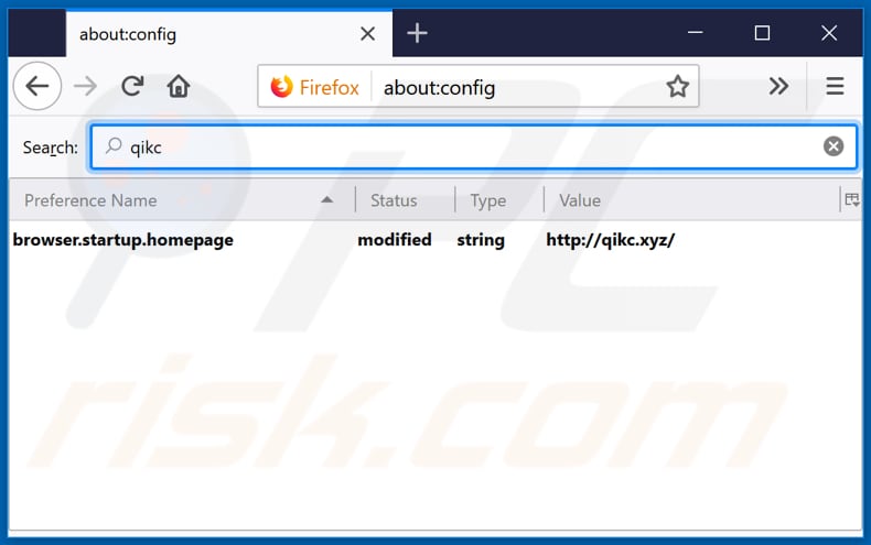 Removing qikc.xyz from Mozilla Firefox default search engine