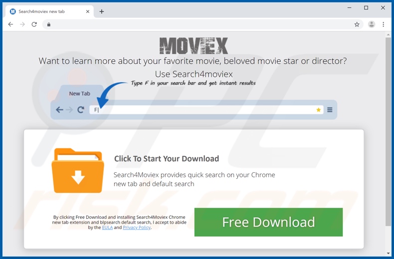 Website used to promote Search4Moviex browser hijacker
