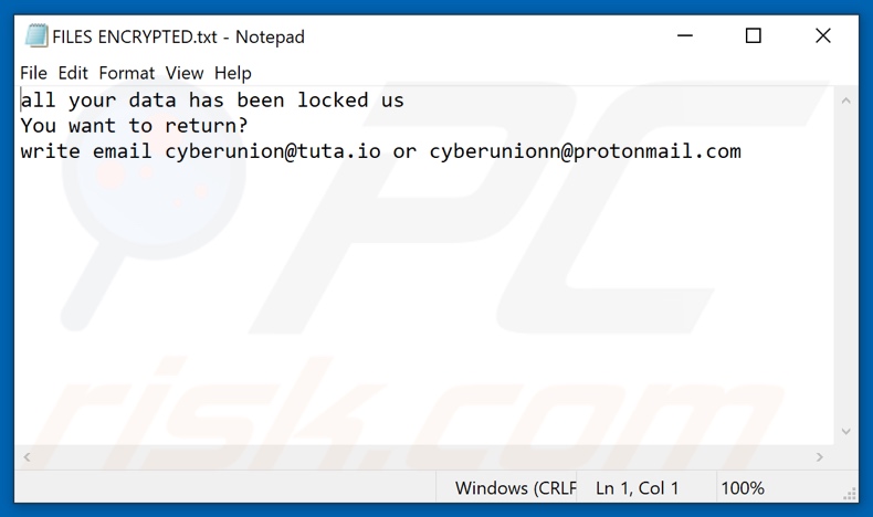 CU ransomware text file (FILES ENCRYPTED.txt)