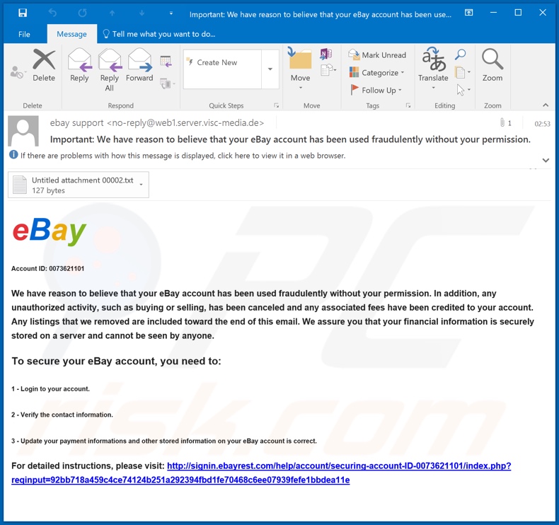 Campagne de spam eBay Email Scam