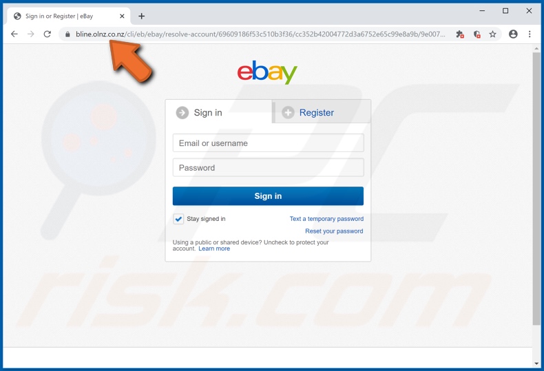Site Web de phishing promu par eBay Email Scam