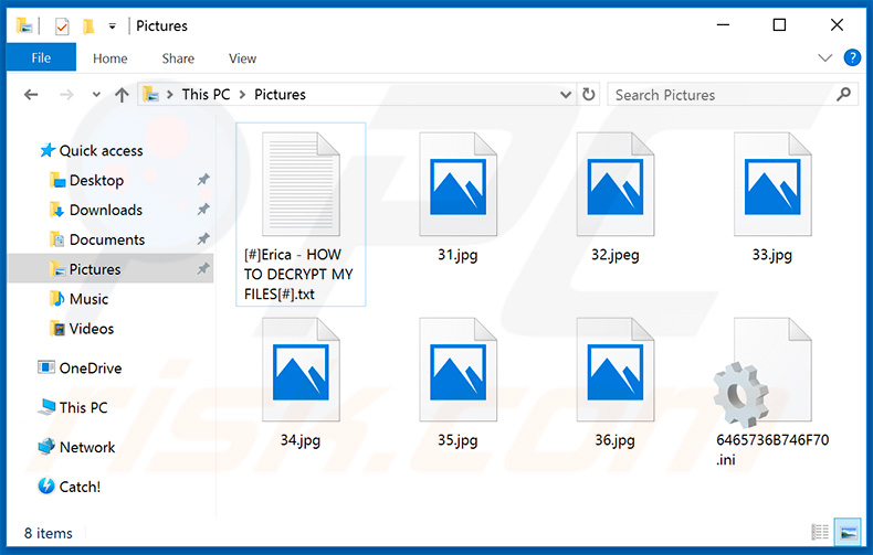 Fichiers cryptés par le ransomware Erica 3.0.1