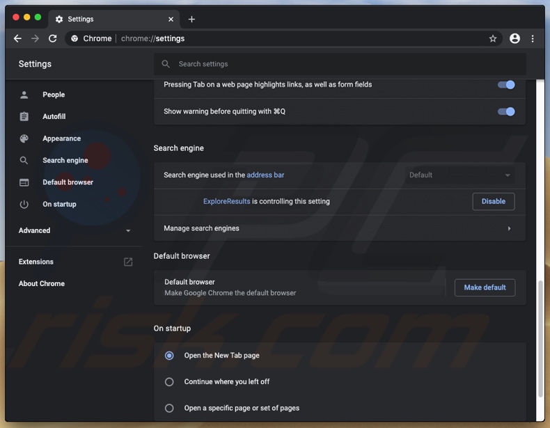 Le logiciel de publicité ExploreSearchResults a piraté les paramètres Chrome
