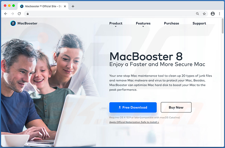 Application indésirable MacBooster faisant la promotion d'un site Web