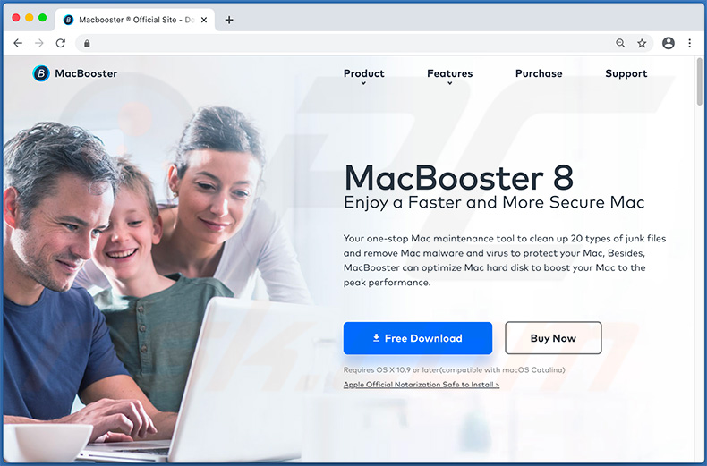 Application indésirable MacBooster faisant la promotion d'un site Web