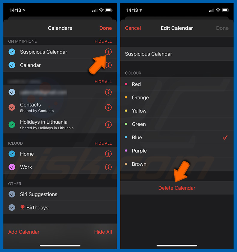 Suppression des calendriers malveillants des appareils mobiles Apple (étape 2)