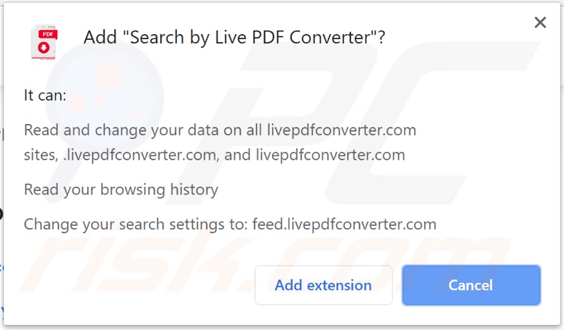 Search by Live PDF Converter browser hijacker asking for permissions