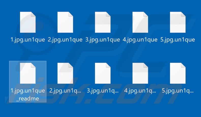 Files encrypted by Un1que ransomware (.un1que extension)