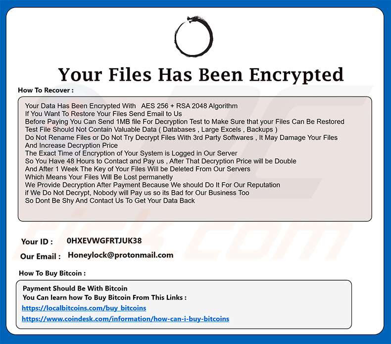 Pop-up window displayed by the updated Odveta ransomware