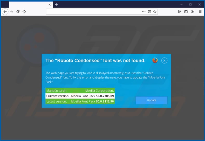 zloader malware scam page encouraging to download a font on mozilla