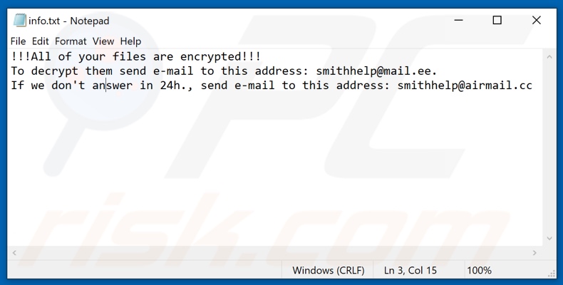 Barak ransomware text file (info.txt)