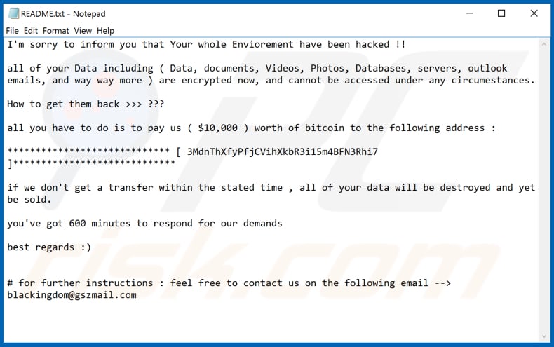Fichier texte du ransomware DEMON (README.txt)