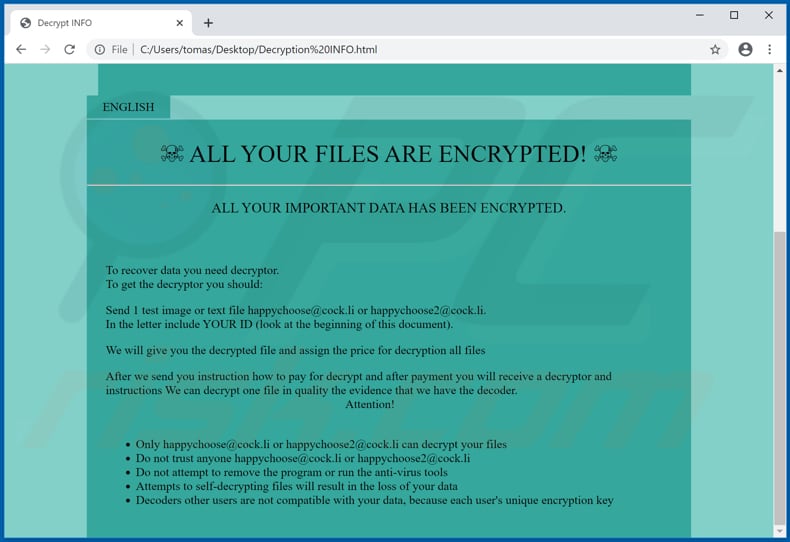 Happychoose decrypt instructions (Decryption INFO.html)