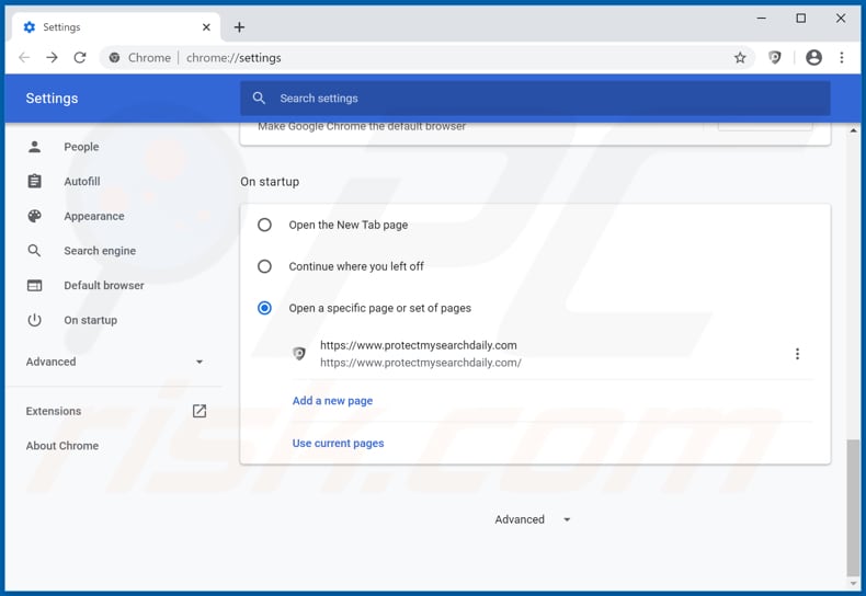 Removing protectmysearchdaily.com from Google Chrome homepage