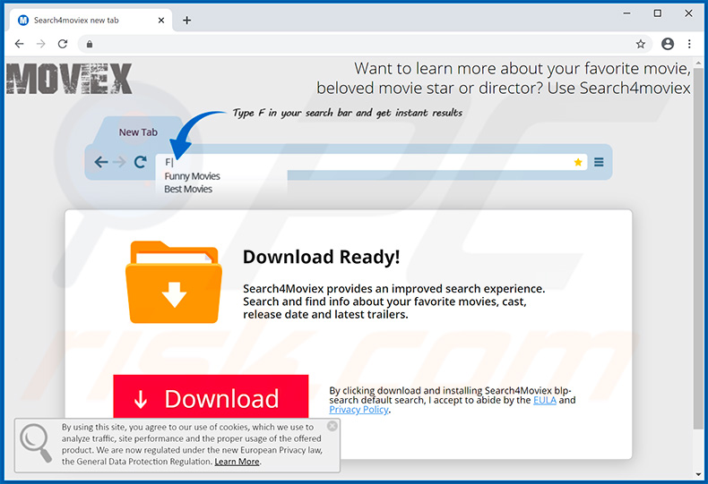 Website used to promote Search4Moviex browser hijacker (sample 2)