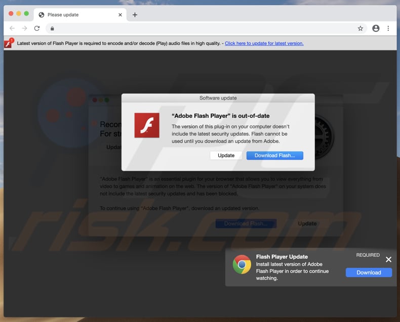 deceptive page promoting fake adobe flash player installer