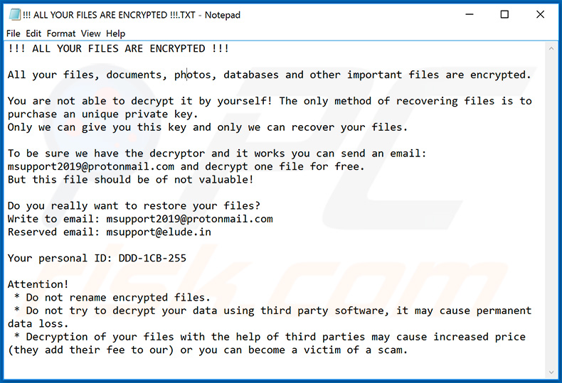 Note de rançon du ransomware ZEPPELIN mis à jour