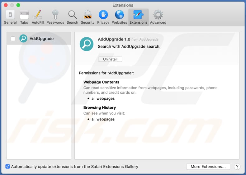 addupgrade adware installed on safari