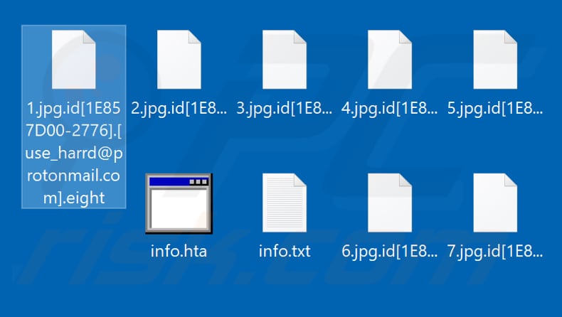 Fichiers cryptés par Eight ransomware (extension .eight)