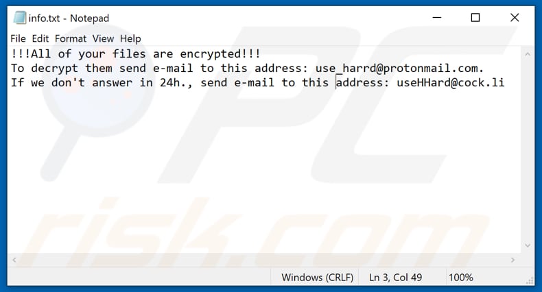 Huit fichier texte ransomware (info.txt)