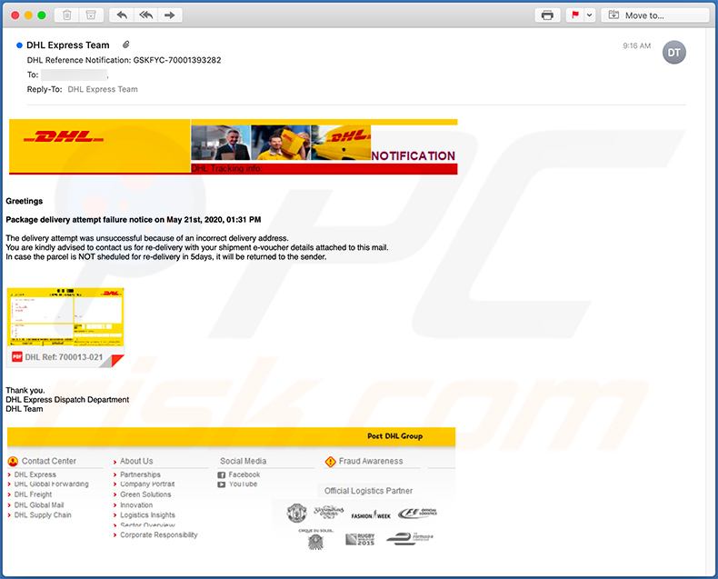 E-mail frauduleux de DHL Express