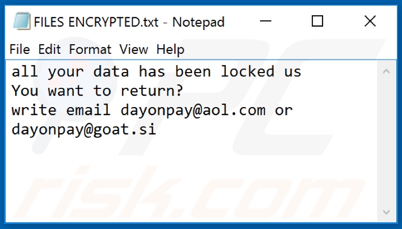 DOP ransomware text file (FILES ENCRYPTED.txt)