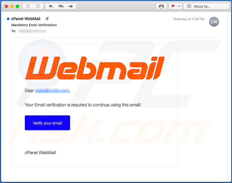 Informations d'identification de l'e-mail Spam de phishing concernant le Webmail 