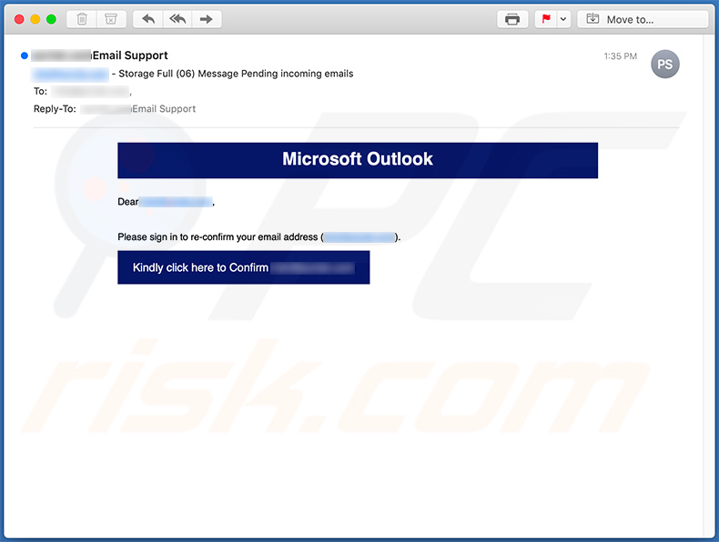 E-mail de phishing lié à Microsoft Outlook 