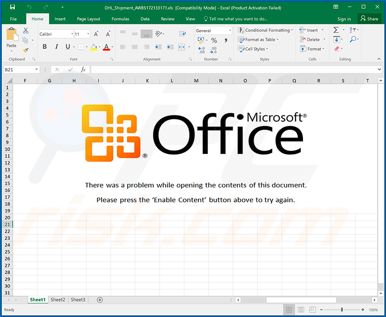 Malicious MS Excel document spreading FireBird RAT