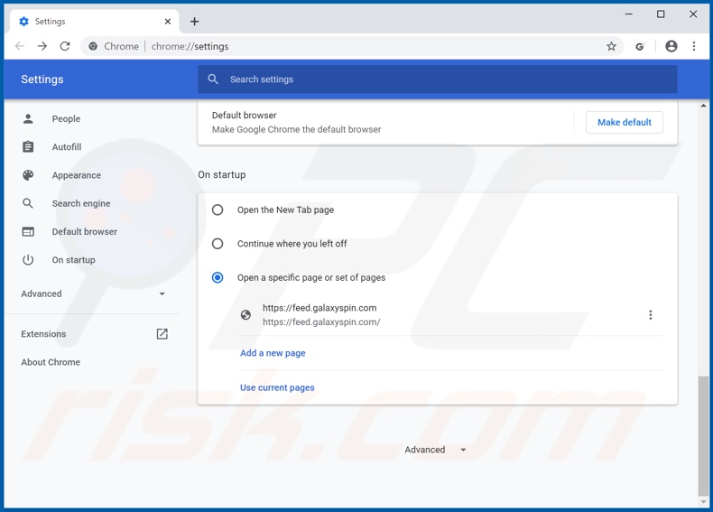 Removing galaxyspin.com from Google Chrome homepage