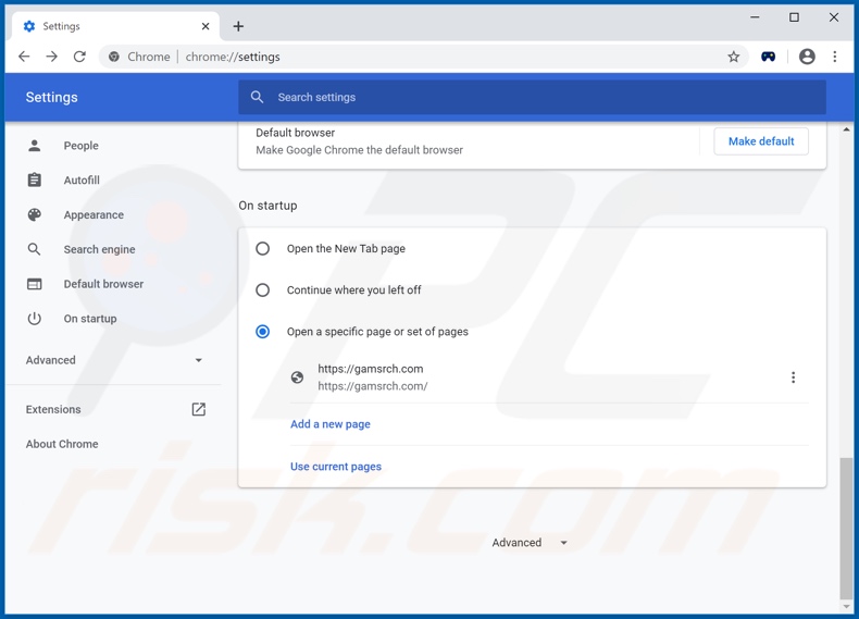 Removing gamsrch.com from Google Chrome homepage