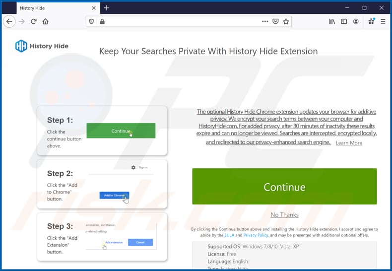 history hide browser hijacker promoter firefox