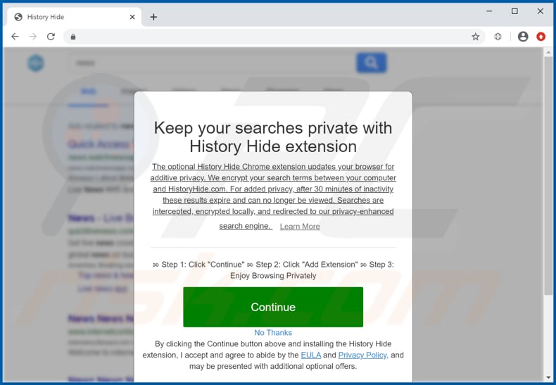 Website used to promote History Hide browser hijacker