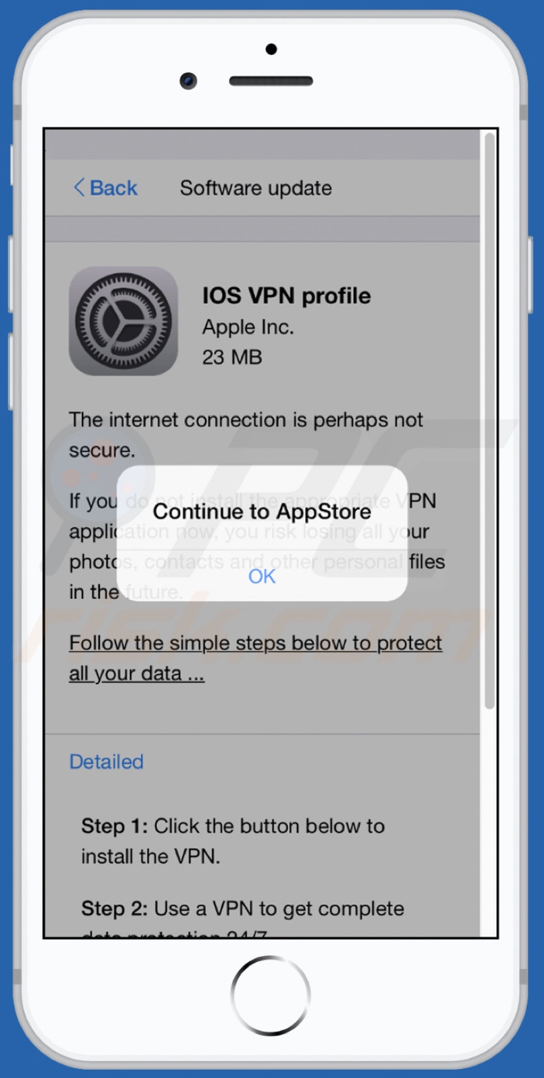 Variante mobile d'arnaque de profil VPN IOS