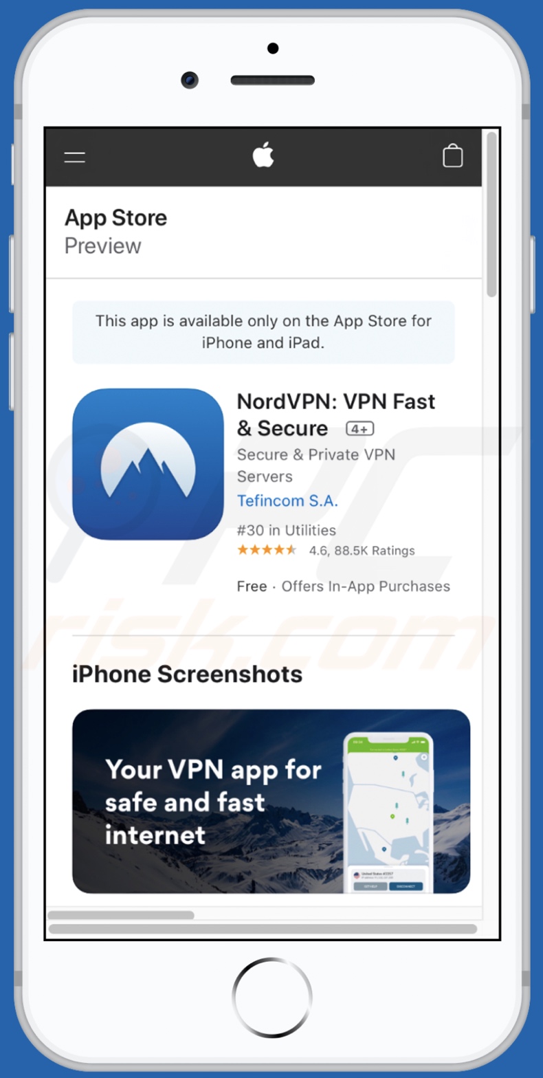 Application promue par variante mobile d'escroquerie de profil VPN IOS