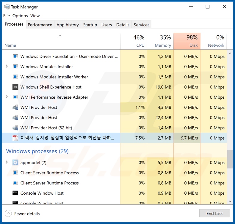 NEMTY REVENUE 3.1 ransomware process on task manager