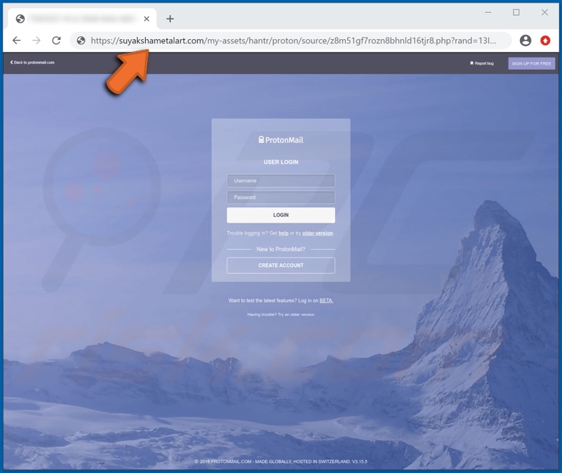 Site Web de phishing d'escroquerie par e-mail ProtonMail