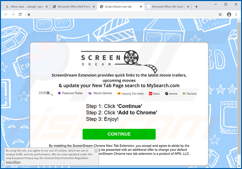 Screen Dream browser hijacker-promoting website (sample 2)