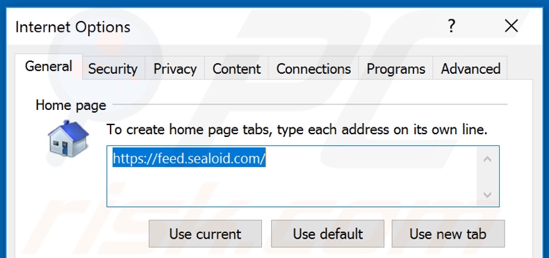 Removing feed.sealoid.com from Internet Explorer homepage