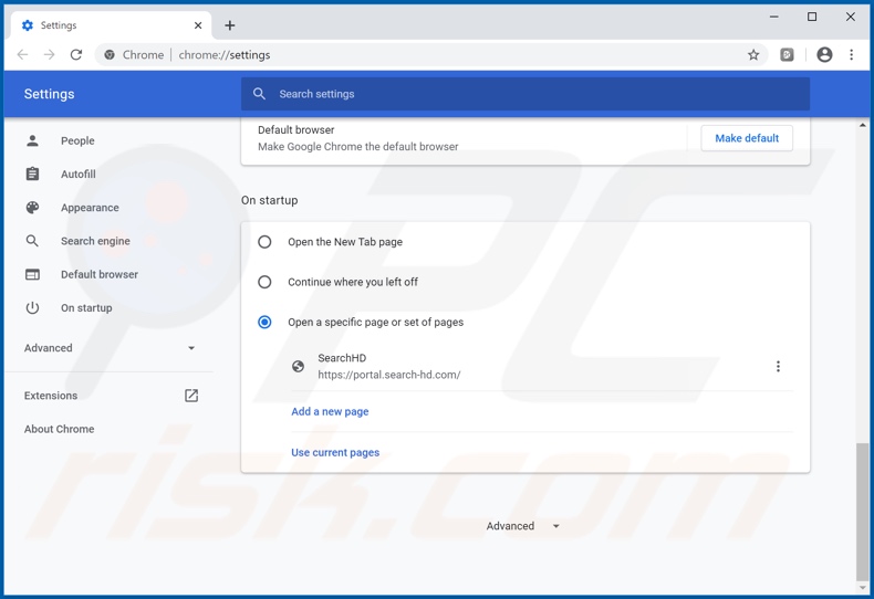 Removing search-hd.com from Google Chrome homepage