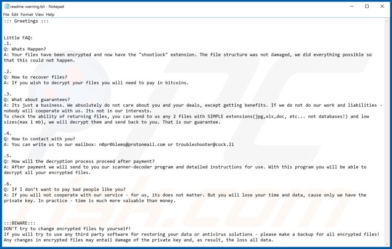 Shootlock decrypt instructions (readme-warning.txt)