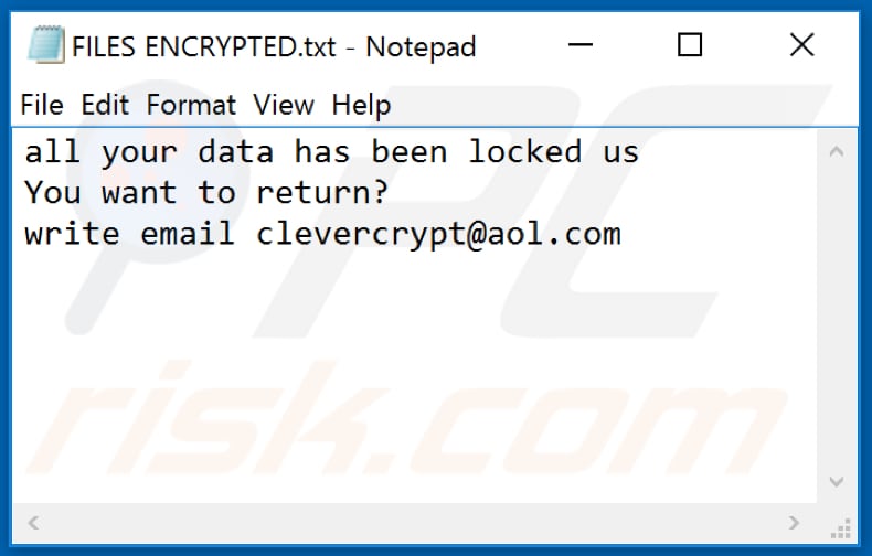 TRAMP ransomware text file (FILES ENCRYPTED.txt)