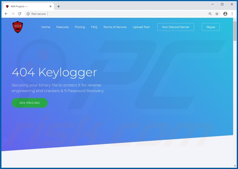 Site Web utilisé pour promouvoir 404 Keylogger