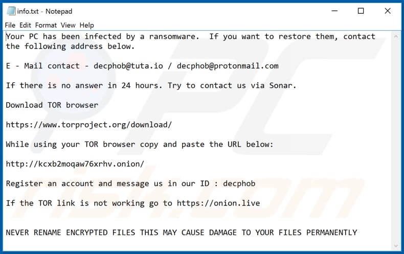 Eking ransomware text file (