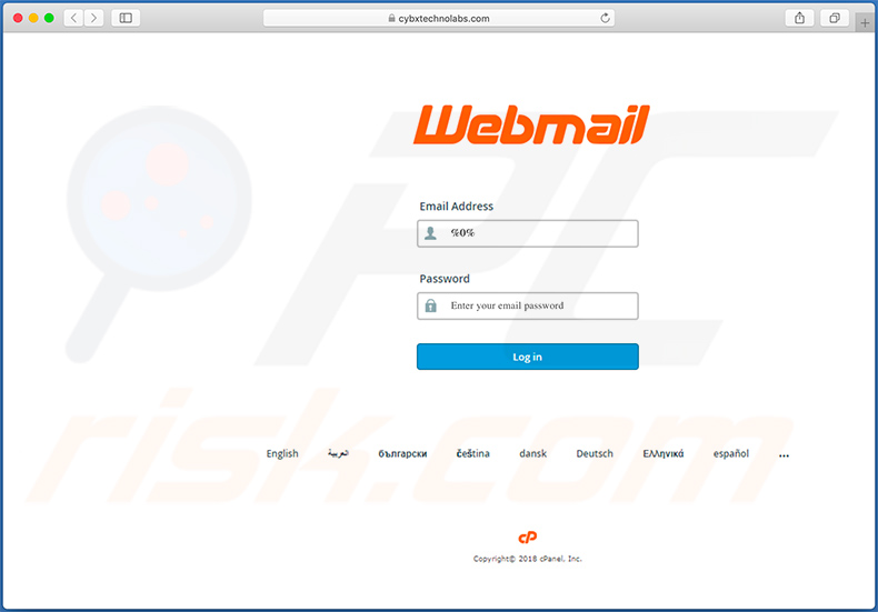 Faux site de connexion au webmail (cybxtechnolabs.com)