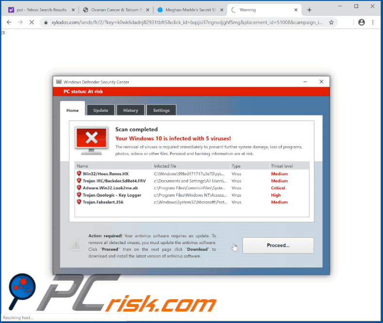Votre Windows 10 est infecté par 5 virus !  escroquerie pop-up faisant la promotion de McAfee
