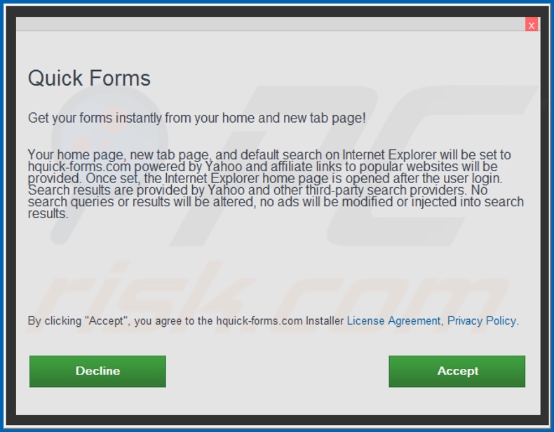 Configuration officielle de l'installation du pirate de navigateur Quick Forms