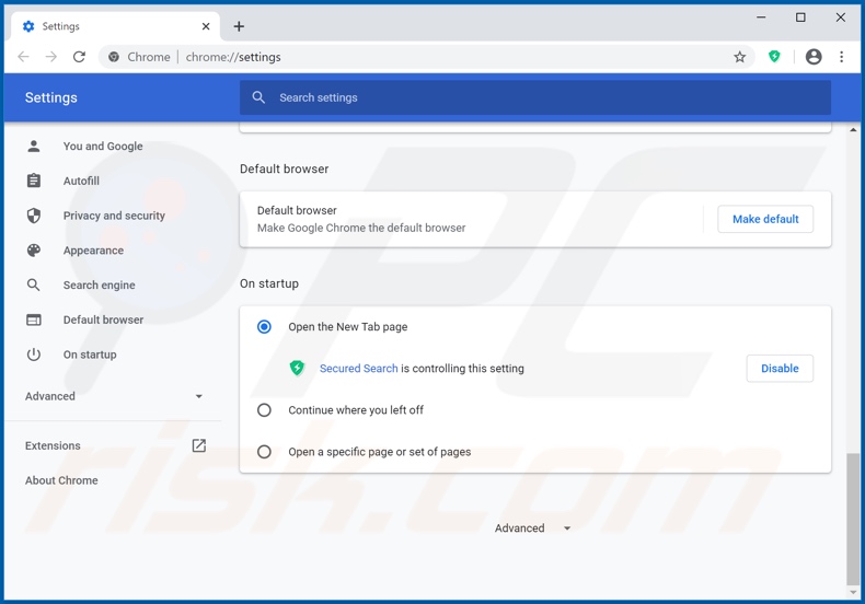 Suppression de secureserch.com de la page d'accueil de Google Chrome