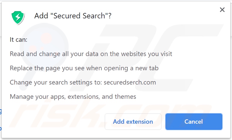 Pirate de navigateur Secure Search demandant des autorisations